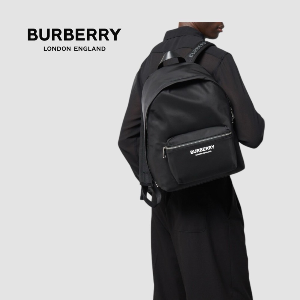👜Burberry Logo print backpack 品牌字母徽標黑色尼龍背包｜後背包｜緩衝減震背帶｜男女通用款-細節圖3