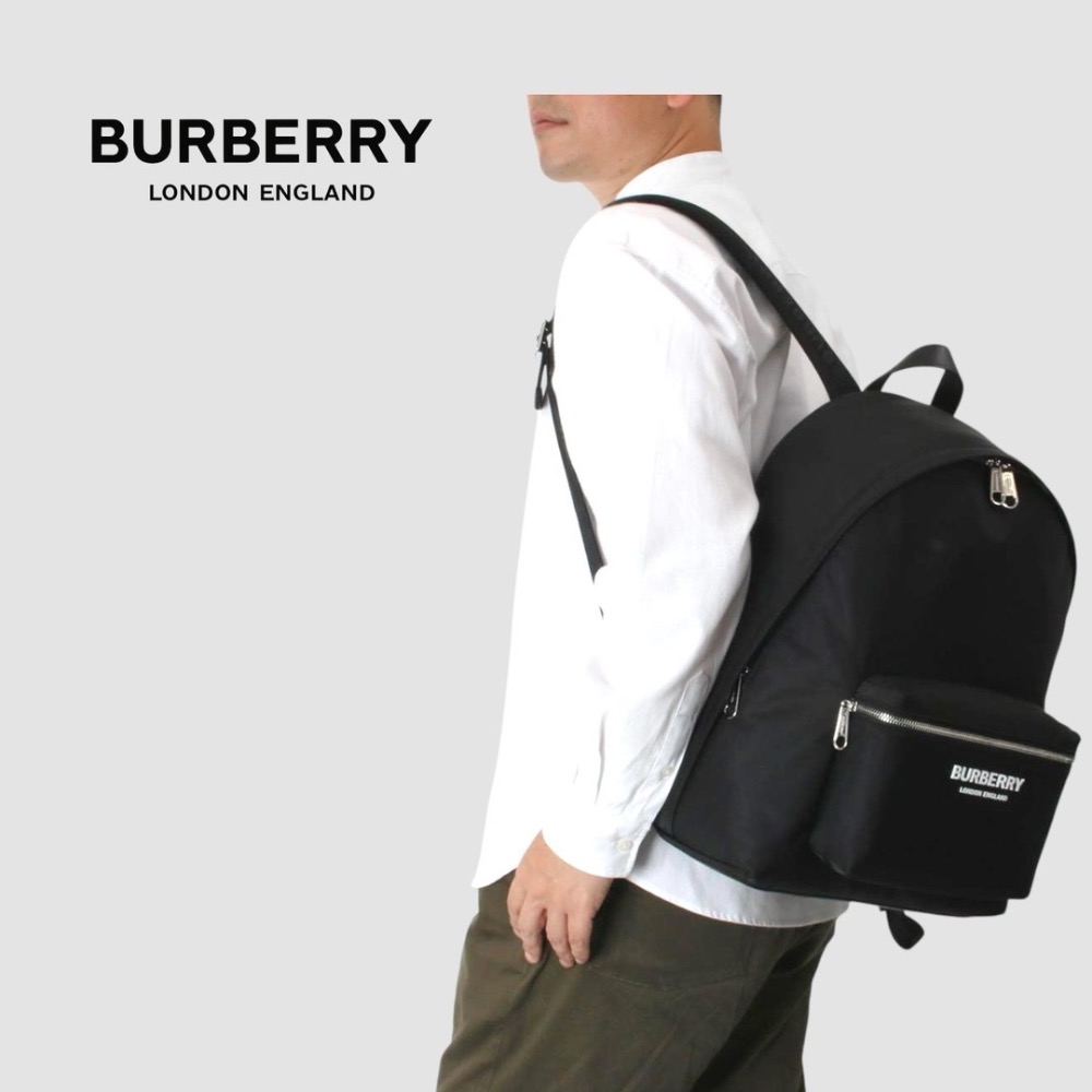 👜Burberry Logo print backpack 品牌字母徽標黑色尼龍背包｜後背包｜緩衝減震背帶｜男女通用款-細節圖4