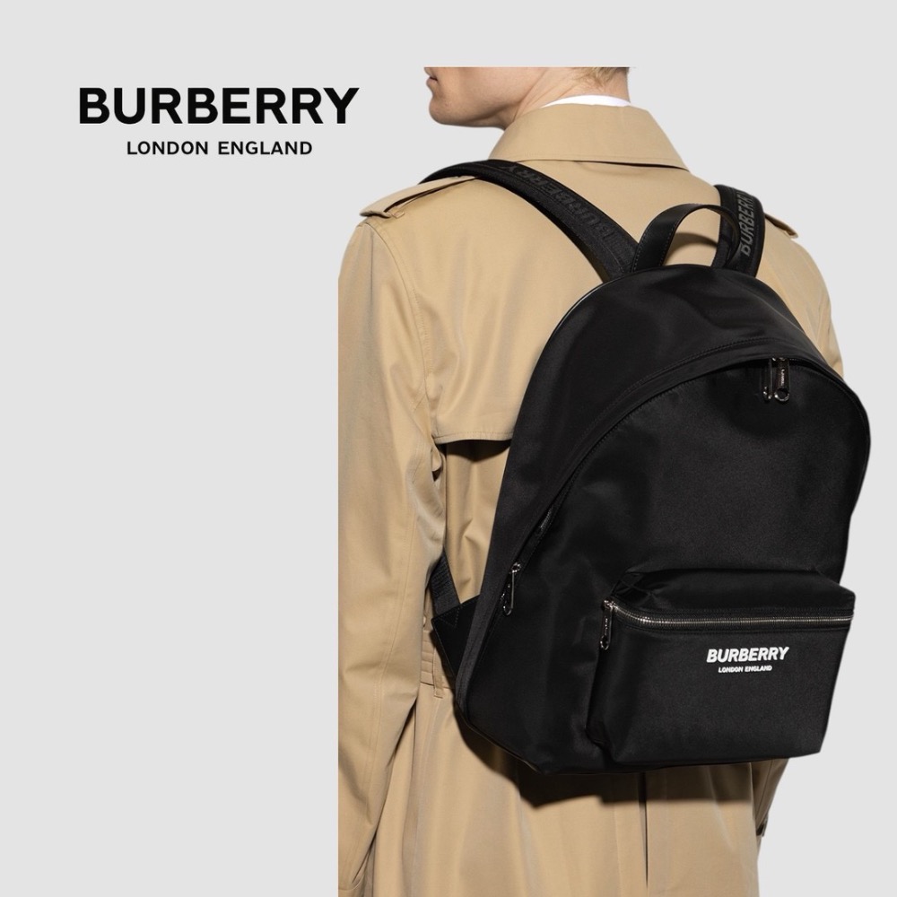 👜Burberry Logo print backpack 品牌字母徽標黑色尼龍背包｜後背包｜緩衝減震背帶｜男女通用款-細節圖5
