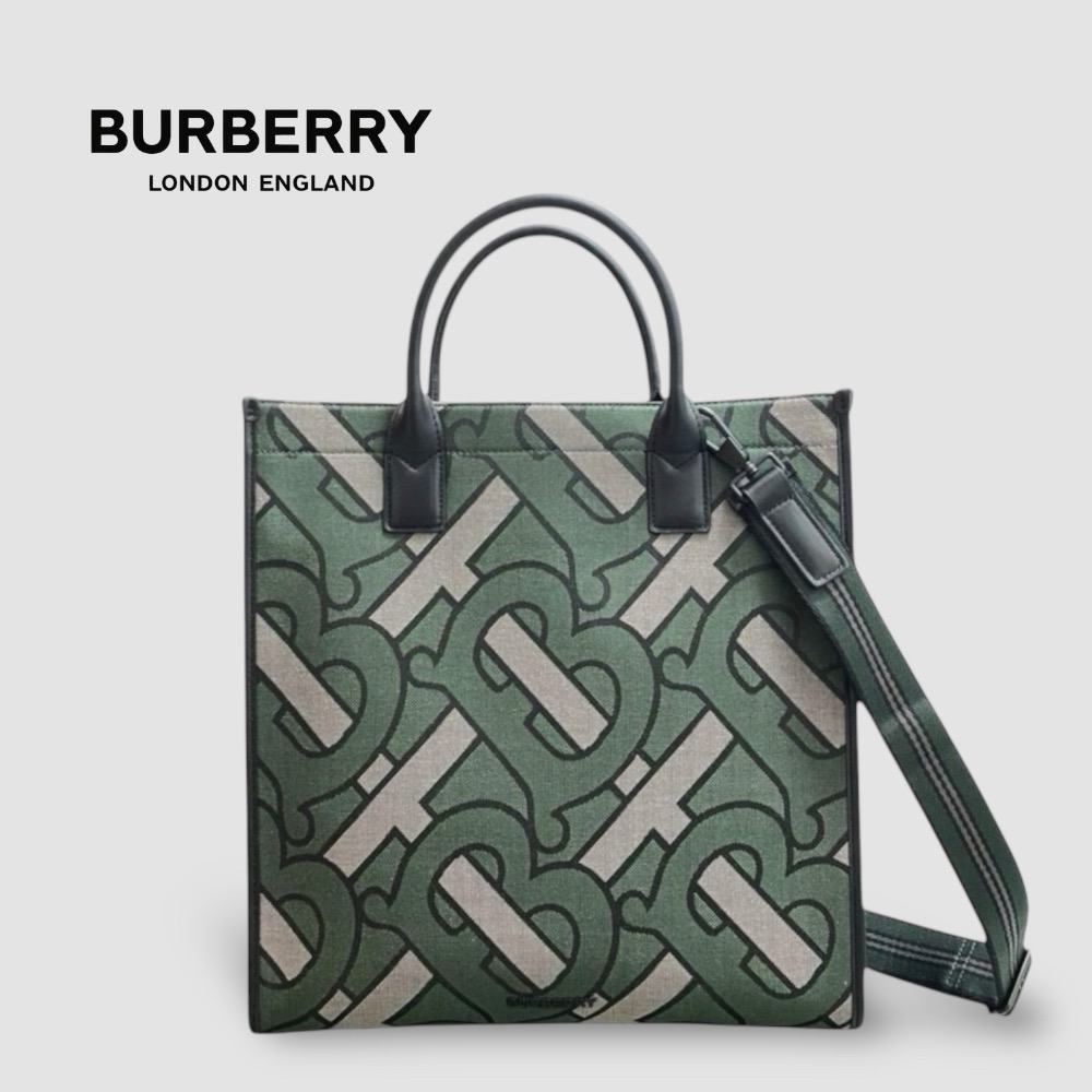 👜Burberry Tote TB 字樣緹花軍綠色手提肩背兩用托特包｜手提包｜斜肩包｜肩背包｜橄欖綠｜男女通用款式-規格圖11