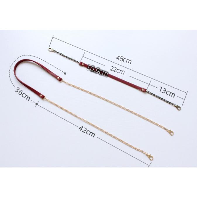 0.9寬  真皮背帶 單肩背帶 手拎帶 若山雅子色系鏈條帶 48公分長-細節圖2