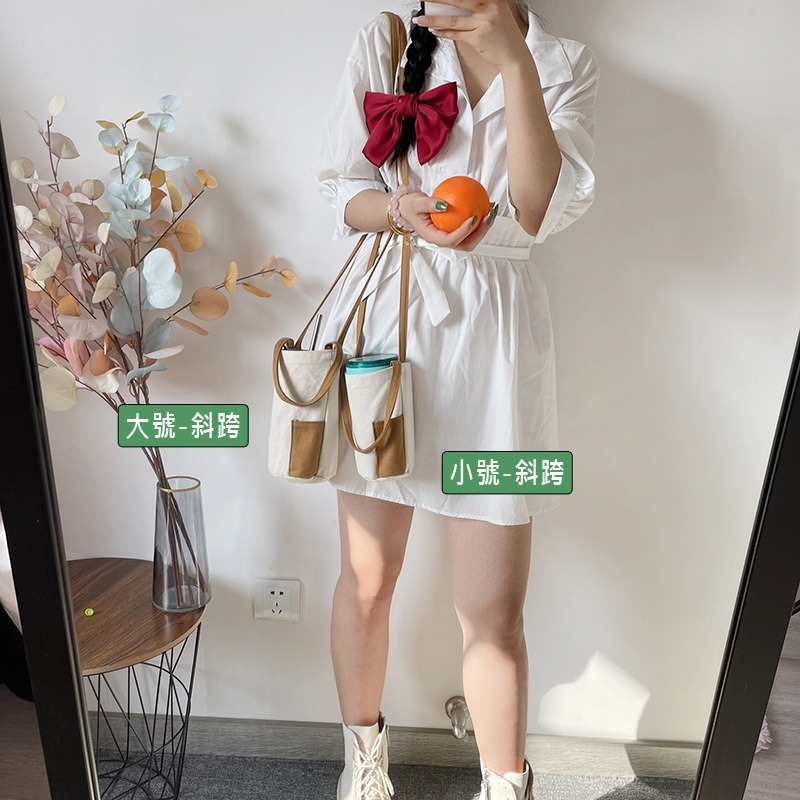 帆布 文藝復古 冰霸杯 飲料袋 手提杯袋 水杯套 可放吸管 加厚 環保純棉 手搖杯袋 飲料杯套 水壺提袋-細節圖7