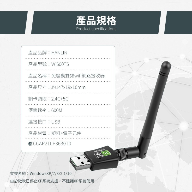 現貨 有折價劵 HANLIN Wi600TS 免驅動雙頻wifi網路接收器-細節圖10