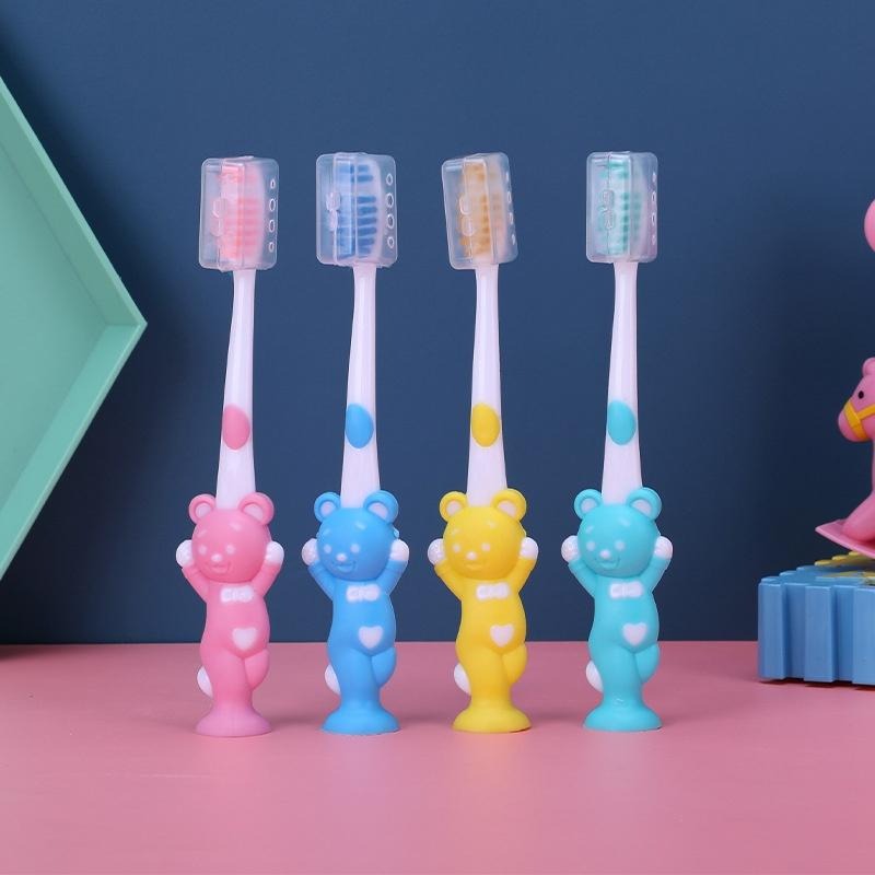 (當日出貨)4入組吸盤式兒童牙刷 兒童牙刷 軟毛 刷頭 牙刷 兒童細軟毛牙刷 站立兔子牙刷 站立小熊牙刷【A033】-細節圖7