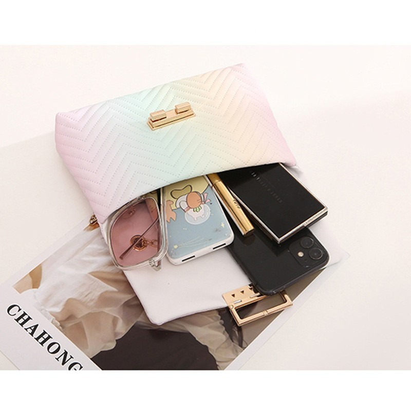 (當日出貨) 🛒時尚潮流鏈條包 漸變PU包 單肩包 斜肩包 漸變包 鎖扣小包包(YA005)-細節圖6