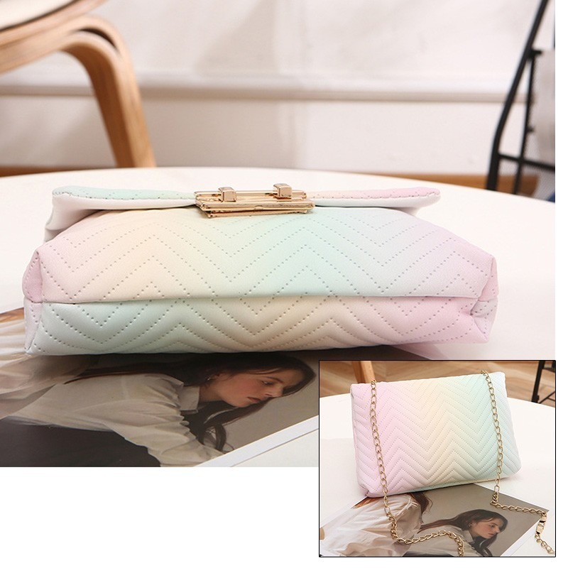 (當日出貨) 🛒時尚潮流鏈條包 漸變PU包 單肩包 斜肩包 漸變包 鎖扣小包包(YA005)-細節圖8