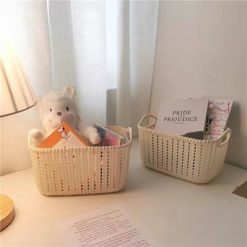 (當日出貨)仿藤編收納籃 收納籃 收納 桌面收納籃 收納盒 置物籃 廚房塑膠收納籃 零食收納 小物收納籃(A157)-細節圖4