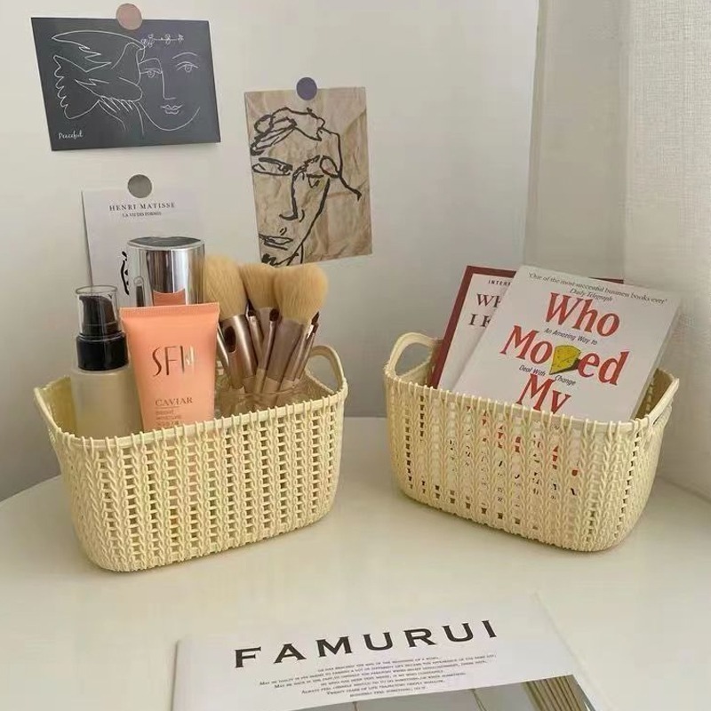 (當日出貨)仿藤編收納籃 收納籃 收納 桌面收納籃 收納盒 置物籃 廚房塑膠收納籃 零食收納 小物收納籃(A157)-細節圖5