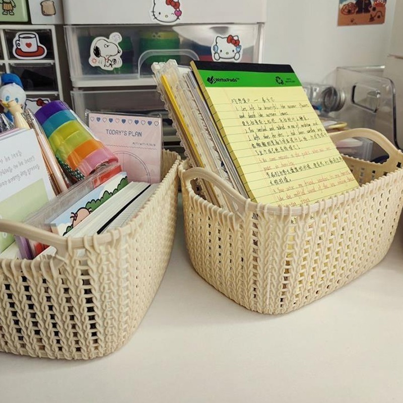 (當日出貨)仿藤編收納籃 收納籃 收納 桌面收納籃 收納盒 置物籃 廚房塑膠收納籃 零食收納 小物收納籃(A157)-細節圖6