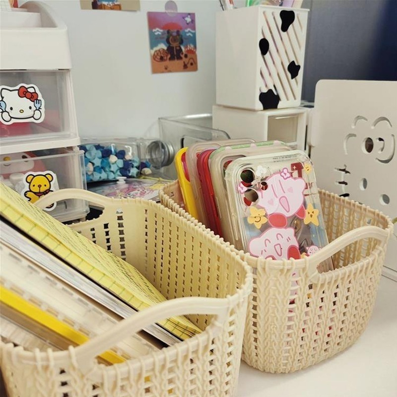 (當日出貨)仿藤編收納籃 收納籃 收納 桌面收納籃 收納盒 置物籃 廚房塑膠收納籃 零食收納 小物收納籃(A157)-細節圖7