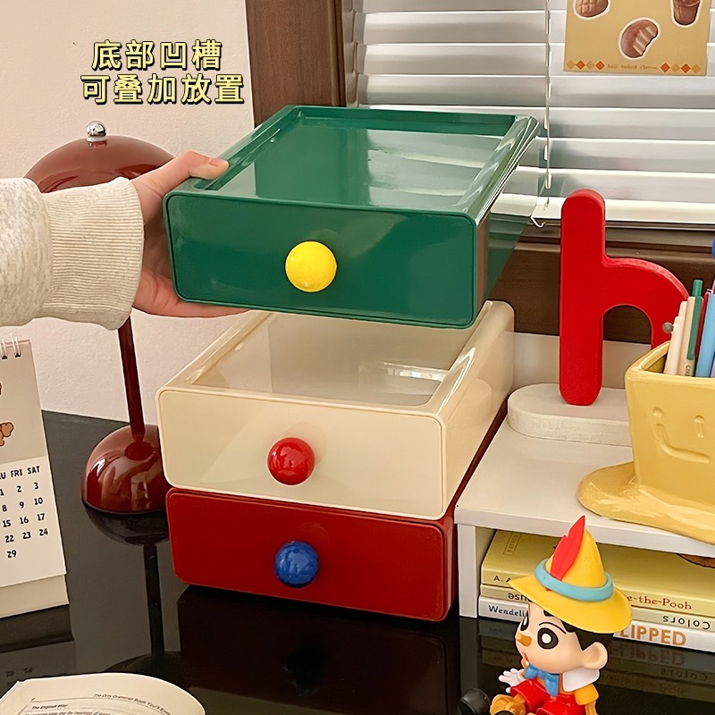 (當日出貨) NG品 彩色多巴胺抽屜收納盒 多層收納 桌面收納盒 疊層收納盒 文具收納 收納盒 糖果色(A195)-細節圖3