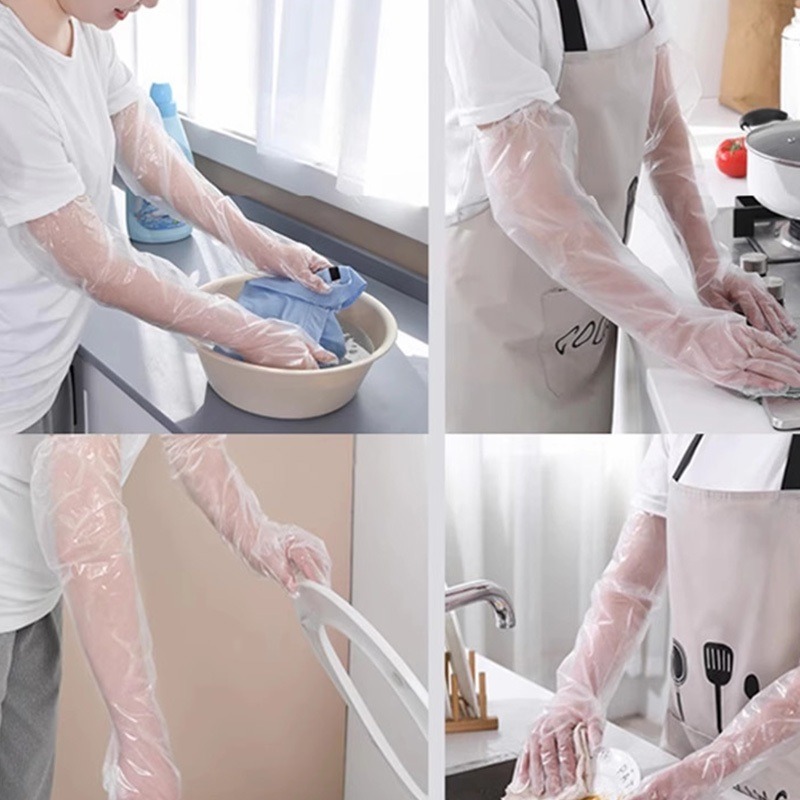 (當日出貨)10入(5雙)家務手套 一次性手套 CPE手套 長臂手套 束口防滑 廚房手套 家用手套 清潔手套(A216)-細節圖3