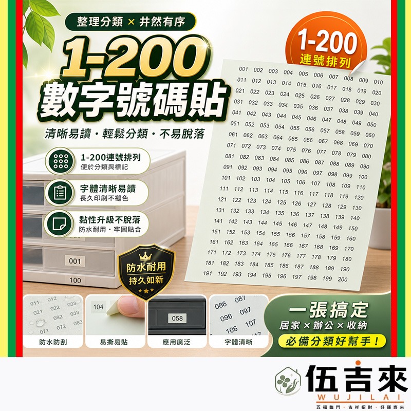 數字貼 方形數字貼 數字貼紙 數字標籤貼 編號貼紙 防水數字貼 分類標示貼 數字索引貼 文具貼紙(A292)