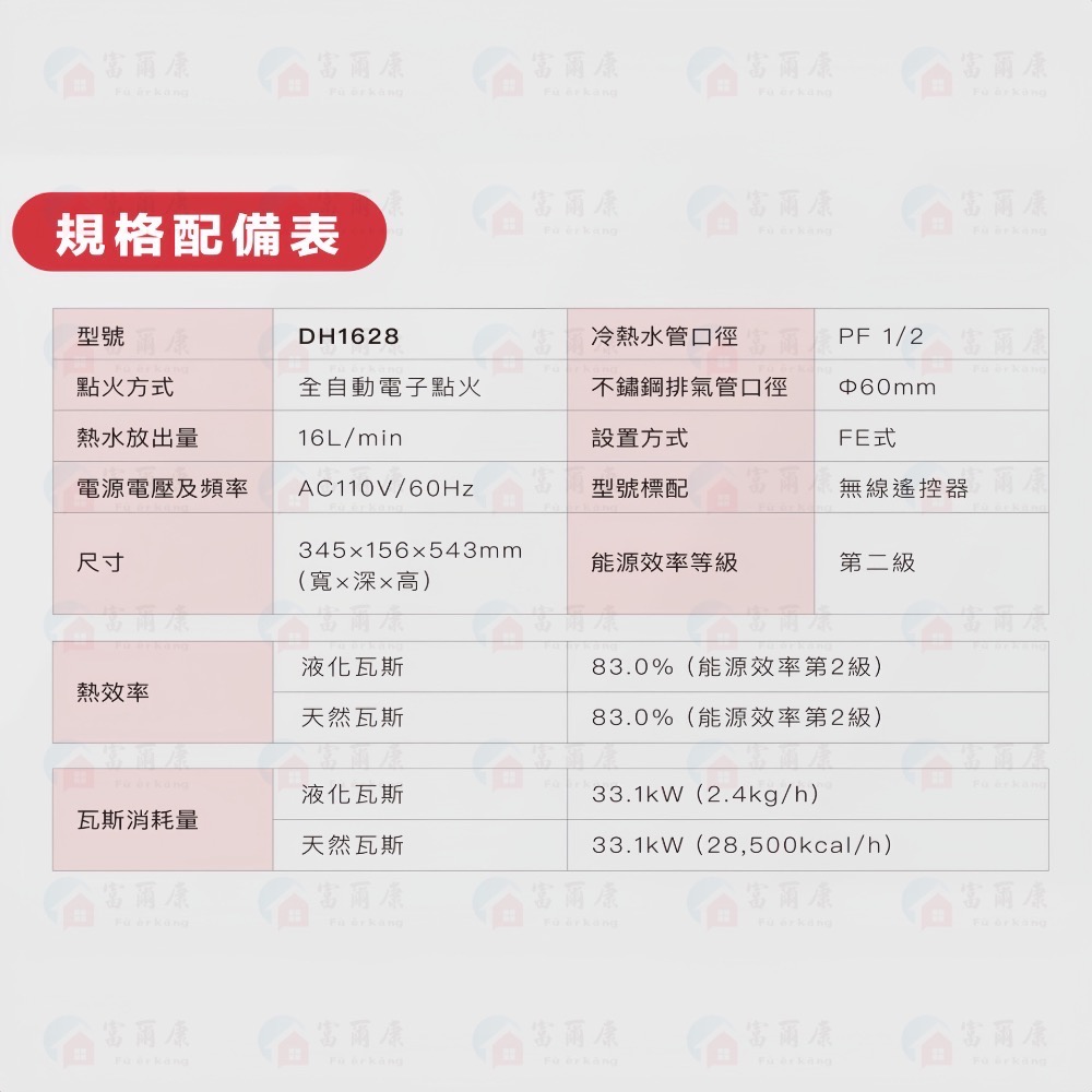 ￼【富爾康】免運•SAKURA櫻花DH1628 16L 無線溫控智能恆溫熱水器櫻花1628 16公升強制排氣熱水器-細節圖3