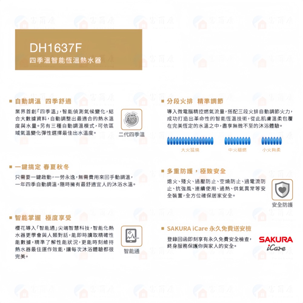 ￼【富爾康】免運/基本安裝 櫻花DH1637F 16L 四季溫 智能恆溫 熱水器 1637 限定區域送基本安裝-細節圖2