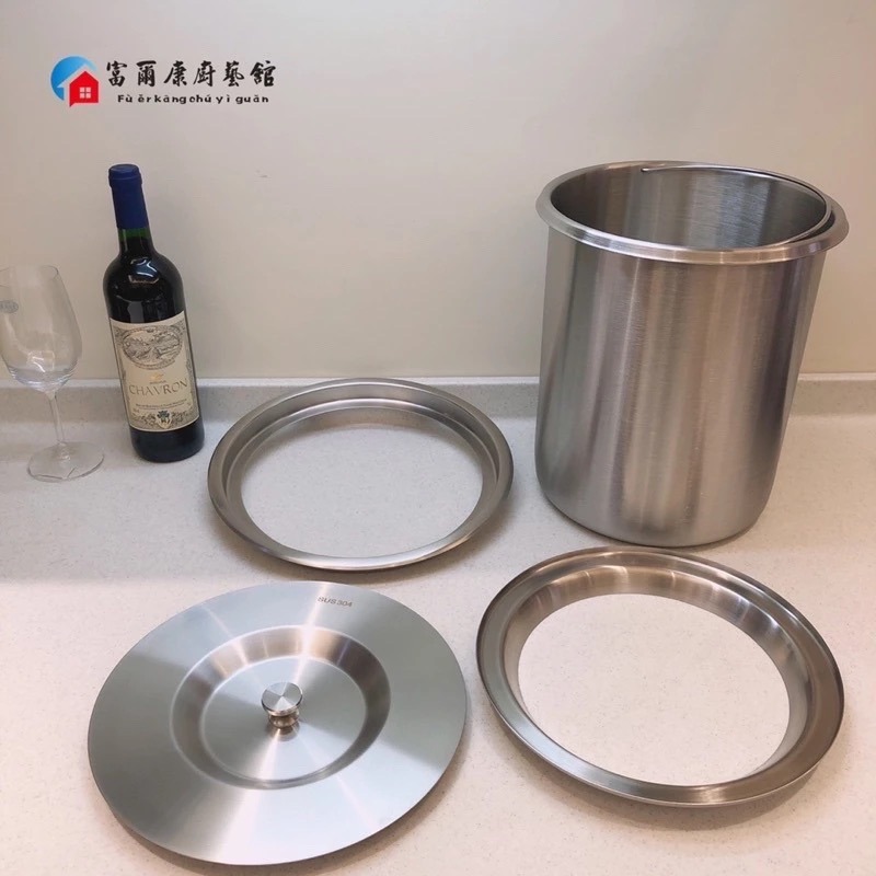 【富爾康】12L加大容量304不銹鋼廚房檯面崁入式垃圾桶桌面隱藏水槽清潔桶內嵌廚餘桶防臭垃圾桶收納桶清潔桶崁入-細節圖4