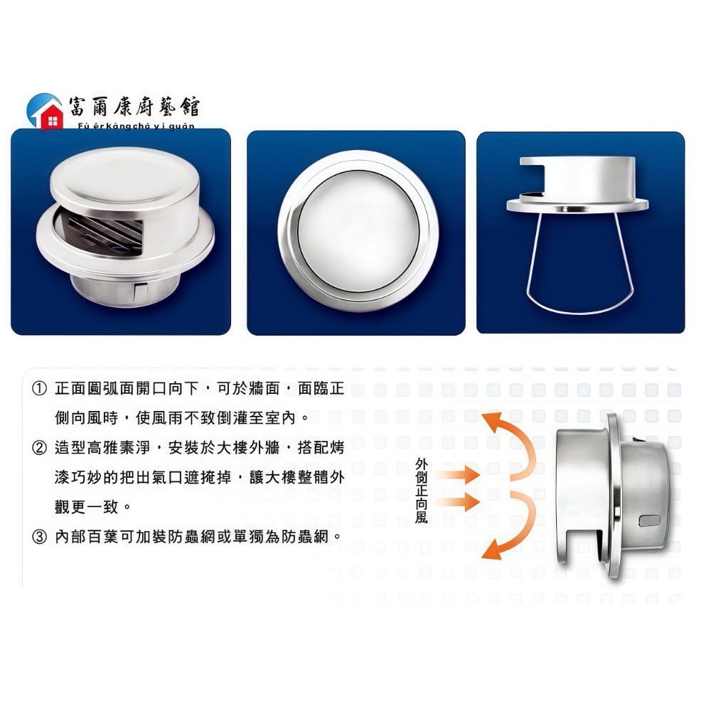 ￼【富爾康】台灣製造• 304不鏽鋼 4＇＇ 5＇＇  6＇＇ AO筒狀式防風外氣口 防風外氣罩-細節圖3