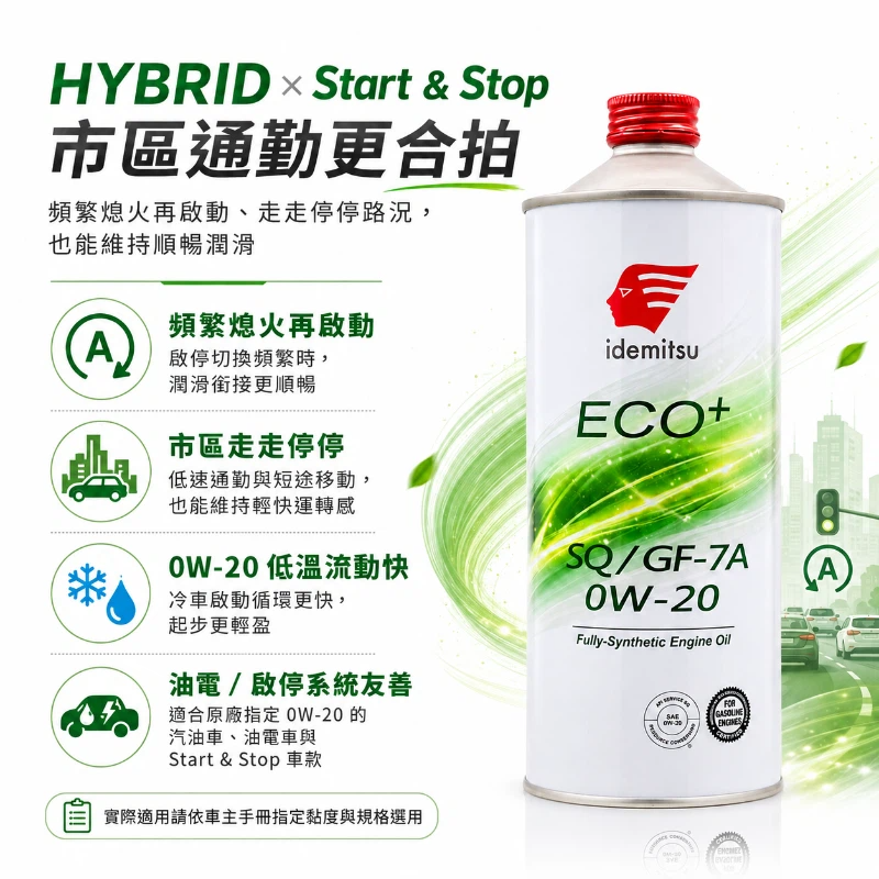 出光 IDEMITSU ECO+ 0W-20 API SQ ILSAC GF-7A 全合成機油 油電車 啟停 節能 1L-細節圖3