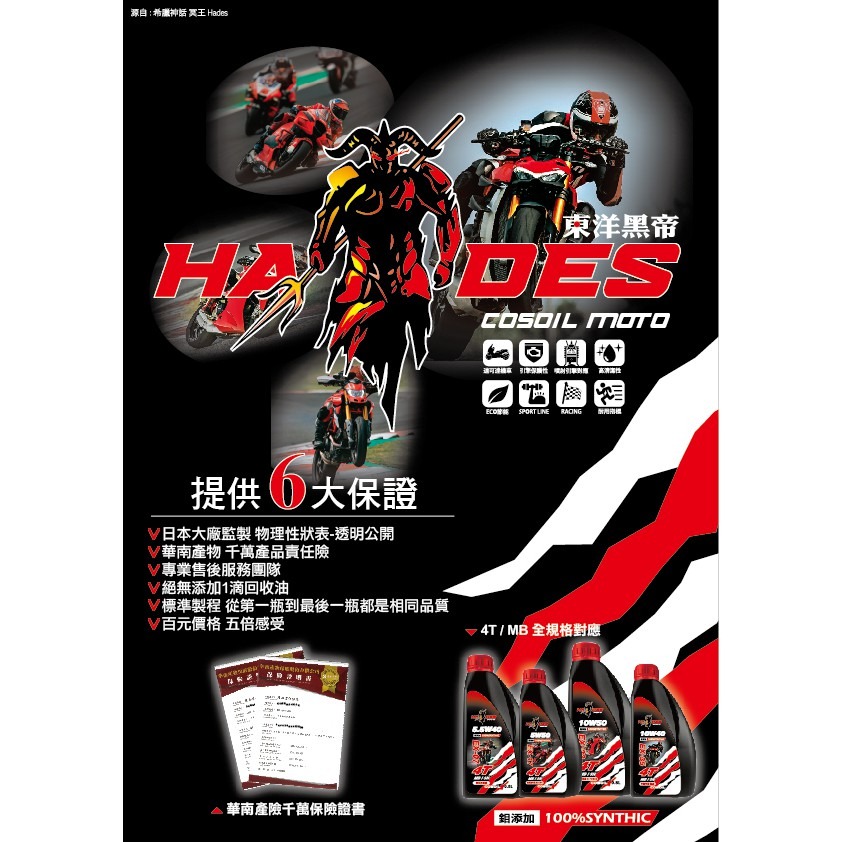 附發票『 黑帝斯 』 4T 機車機油 10W40 5W50 SP 10W50 頂級全合成 Hades 鉬添加 東洋黑帝-細節圖3