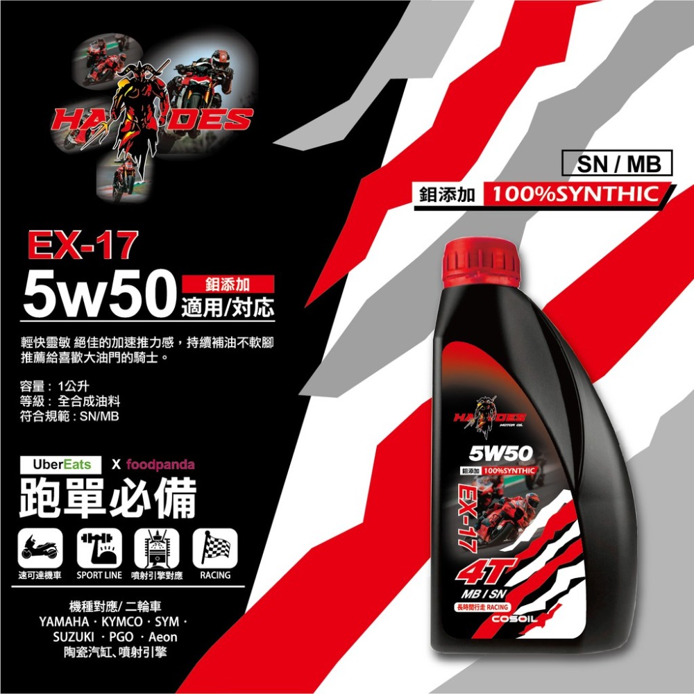 附發票『 黑帝斯 』 4T 機車機油 10W40 5W50 SP 10W50 頂級全合成 Hades 鉬添加 東洋黑帝-規格圖9