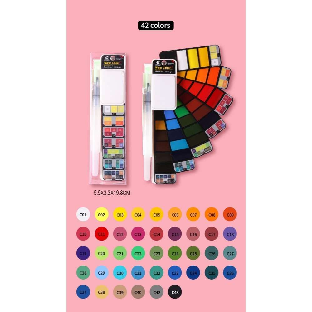 台灣現貨秒出｜扇型固體水彩 固體顏料 水彩套裝 水彩畫筆 攜帶式水彩 25色 42色 多色｜彤夫人生活百貨-細節圖3