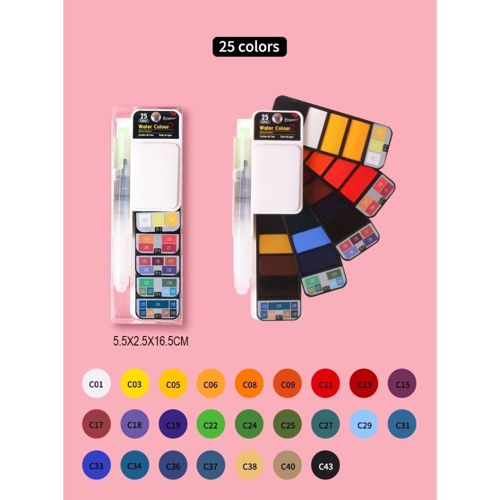 台灣現貨秒出｜扇型固體水彩 固體顏料 水彩套裝 水彩畫筆 攜帶式水彩 25色 42色 多色｜彤夫人生活百貨-細節圖6