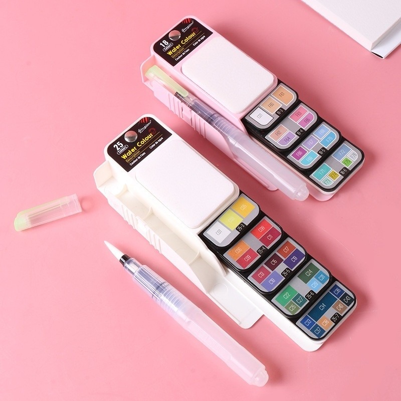 台灣現貨秒出｜扇型固體水彩 固體顏料 水彩套裝 水彩畫筆 攜帶式水彩 25色 42色 多色｜彤夫人生活百貨-細節圖7