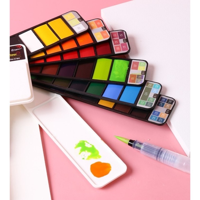 台灣現貨秒出｜扇型固體水彩 固體顏料 水彩套裝 水彩畫筆 攜帶式水彩 25色 42色 多色｜彤夫人生活百貨-細節圖9