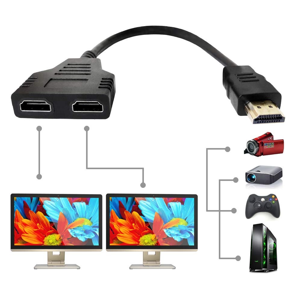 HDMI豬尾巴 HDMI 投影機電視螢幕分配器 1進2出 HDMI轉接頭 一分二 高清線 HDMI分線 分配器-細節圖7