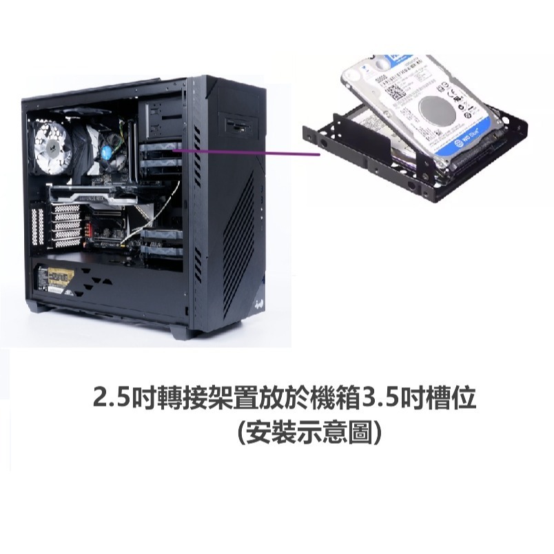 2.5吋 SSD硬碟 轉接架 3.5吋硬碟槽 機殼2.5吋 轉 3.5吋 固態硬碟 轉接架 固定架 2.5 to 3.5-細節圖4