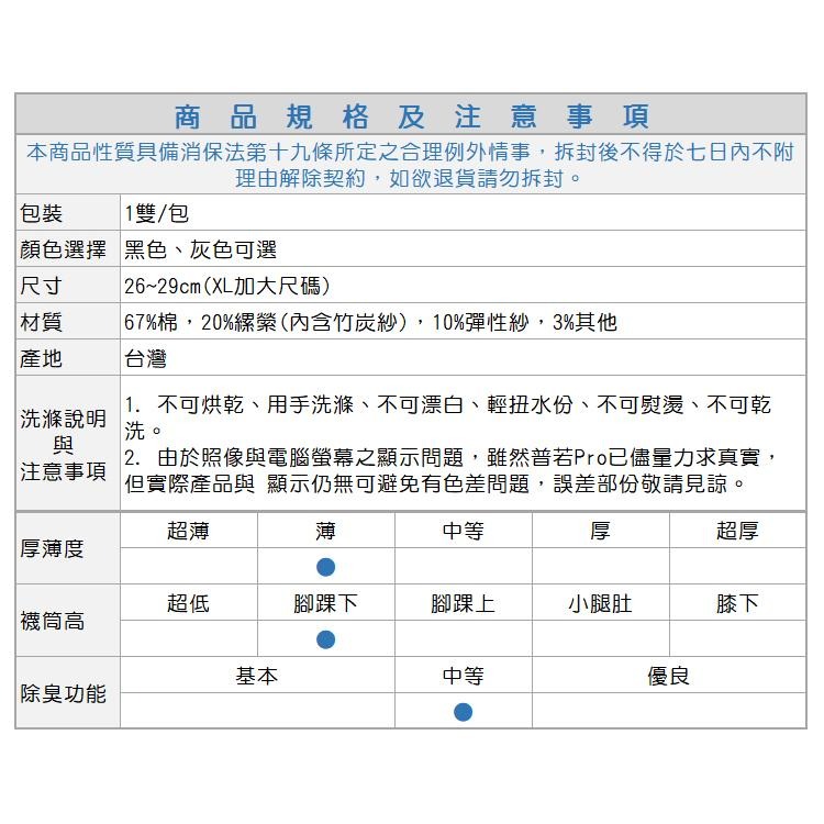 本之豐, MIT 船襪, XL加大尺碼竹炭除臭吸汗抗菌 款-細節圖8