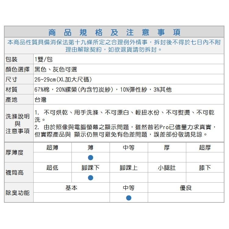 本之豐, MIT 船襪, XL加大尺碼竹炭除臭吸汗抗菌 款-細節圖8