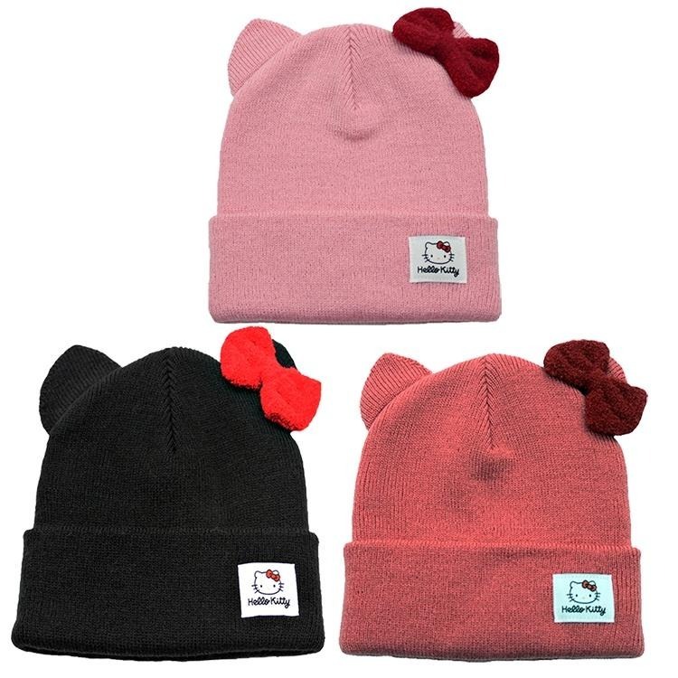 Hello Kitty 凱蒂貓, 兒童毛帽, 保暖禦寒反折蝴蝶結耳朵織標 款（冬季限定款）-細節圖2