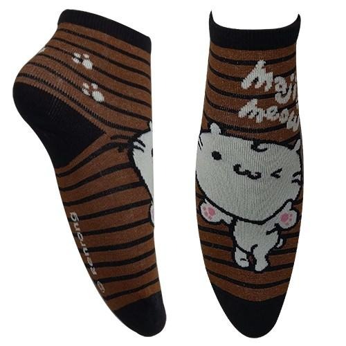 麻吉貓 majimeow, 兒童短襪, MIT 棉質麻吉貓橫條紋小腳印 款-細節圖2