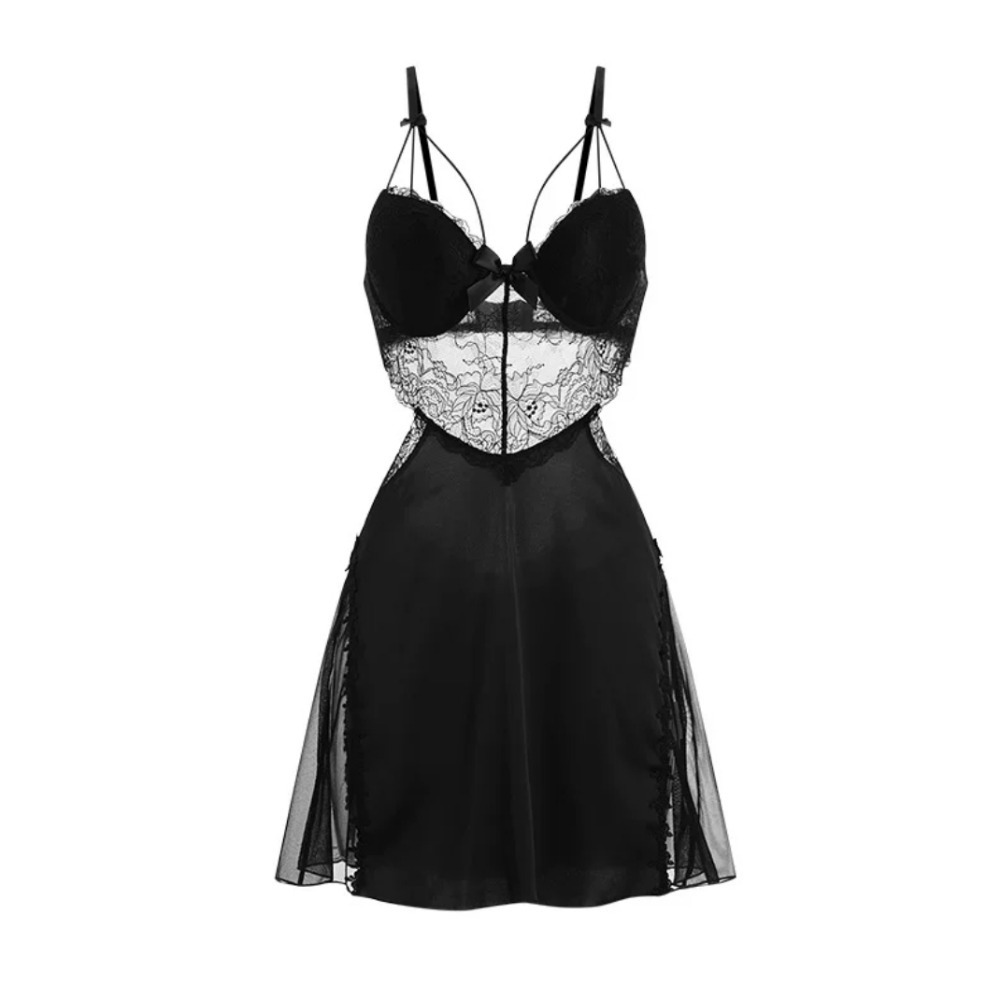 現貨□質感小眾□法式優雅爆乳帶胸墊睡裙 冰絲睡裙 性感睡衣 附胸墊 (只有睡裙)-細節圖6