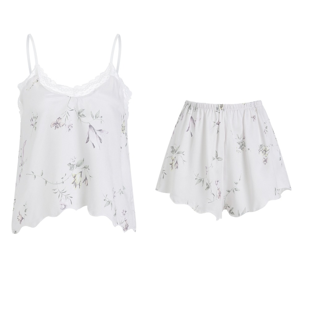 現貨□甜美女孩必備□法式甜美印花絲滑睡衣褲 小清新 家居服 緞面睡衣-細節圖7