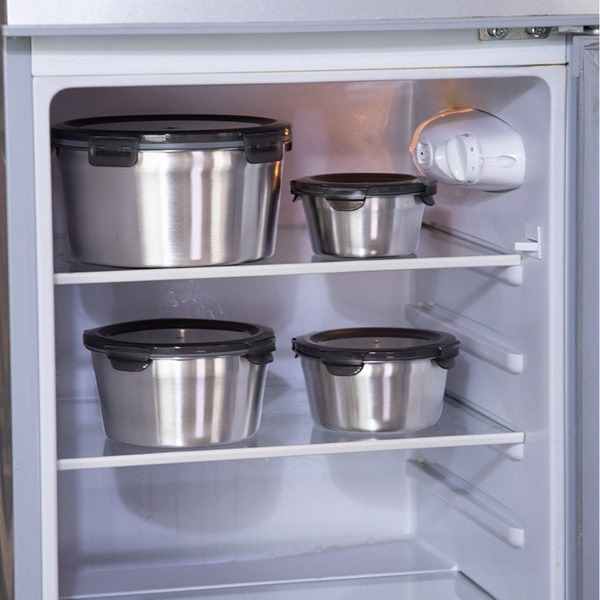 不鏽鋼保鮮盒四件套 便當碗冰箱收納 餐飯盒 樂扣密封罐 食品級保鮮飯盒 不銹鋼保鮮盒-細節圖4