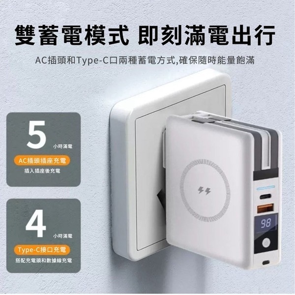 7代快充行動電源 MagSafe磁吸 磁吸無線充 行動電源 插座行動電源 自帶線 充電器 手機無線磁吸充電-細節圖3