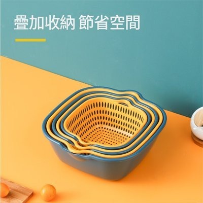 六件套雙層瀝水籃 食品PP材質 雙層洗菜籃子盆洗瀝水籃 蔬果分類六件套洗菜盆子可疊加洗菜籃-細節圖5
