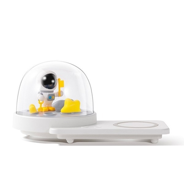 太空人宇航員無線充電盤+小夜燈+藍牙音箱 三合一永生花藍牙音箱 氛圍燈快充 創意小夜燈-細節圖2