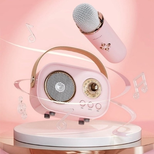 附麥克風+小型藍牙音箱 家庭KTV卡拉OK話筒音響一體麥克風K歌音箱 無線麥克風-細節圖4