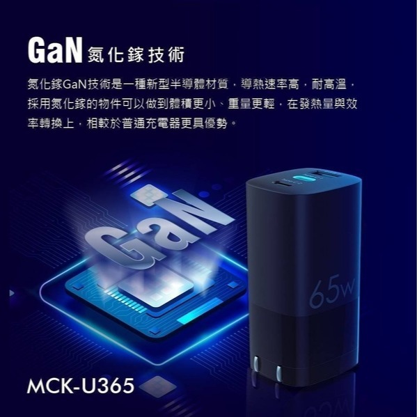 台灣製65W氮化鎵GaN電源供應器 MCK-U365 1A2C 65W GaN 氮化鎵 充電頭-細節圖8