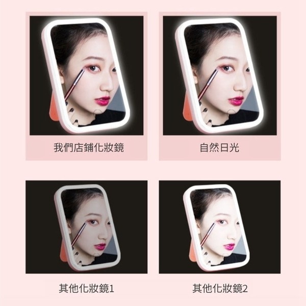 LED 17X13化妝鏡帶燈美妝台式女梳妝鏡宿舍桌面折疊學生便攜小鏡子護膚 梳妝鏡宿舍桌面-細節圖3