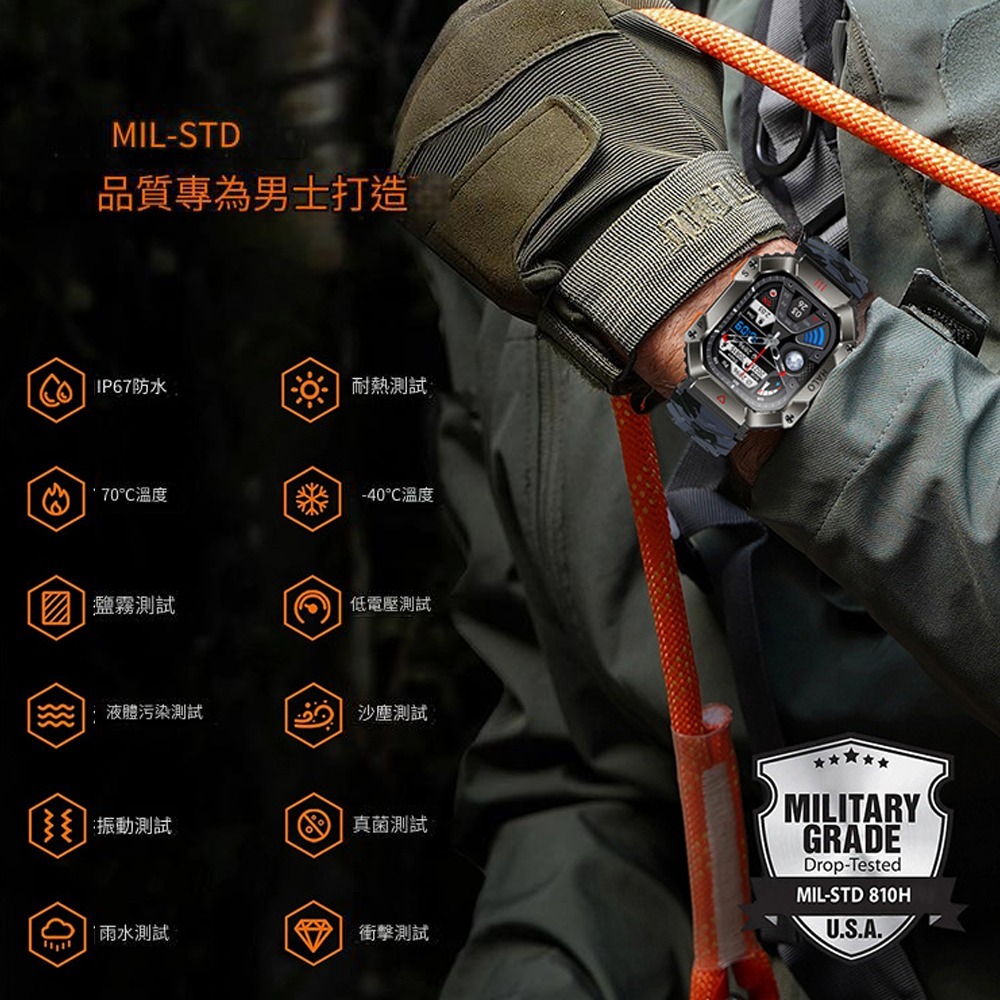【MIVSEN】 智慧手錶 心率紀錄 藍牙通話 計步運動手錶 智慧手環KR80 指南計手錶-細節圖2