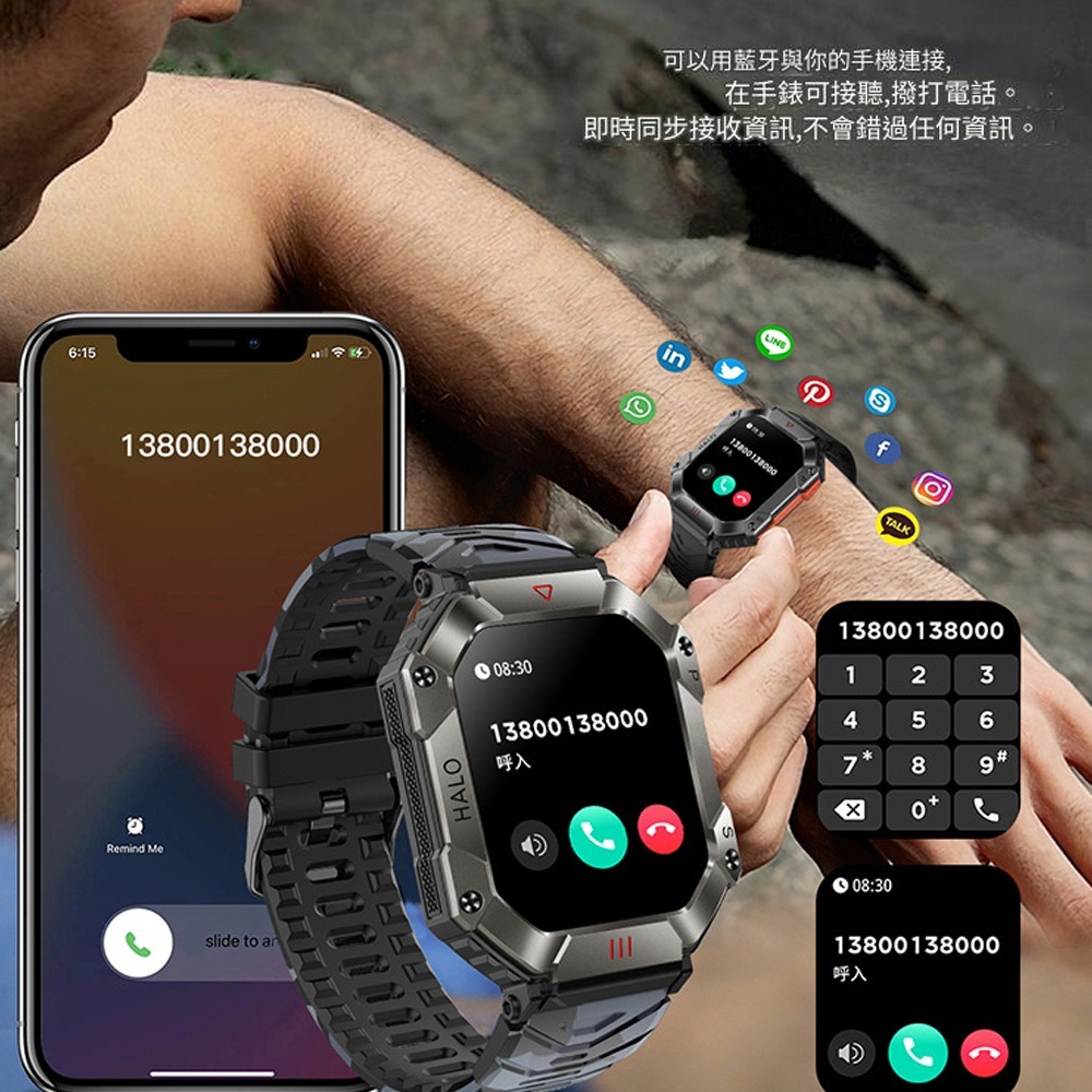 【MIVSEN】 智慧手錶 心率紀錄 藍牙通話 計步運動手錶 智慧手環KR80 指南計手錶-細節圖5