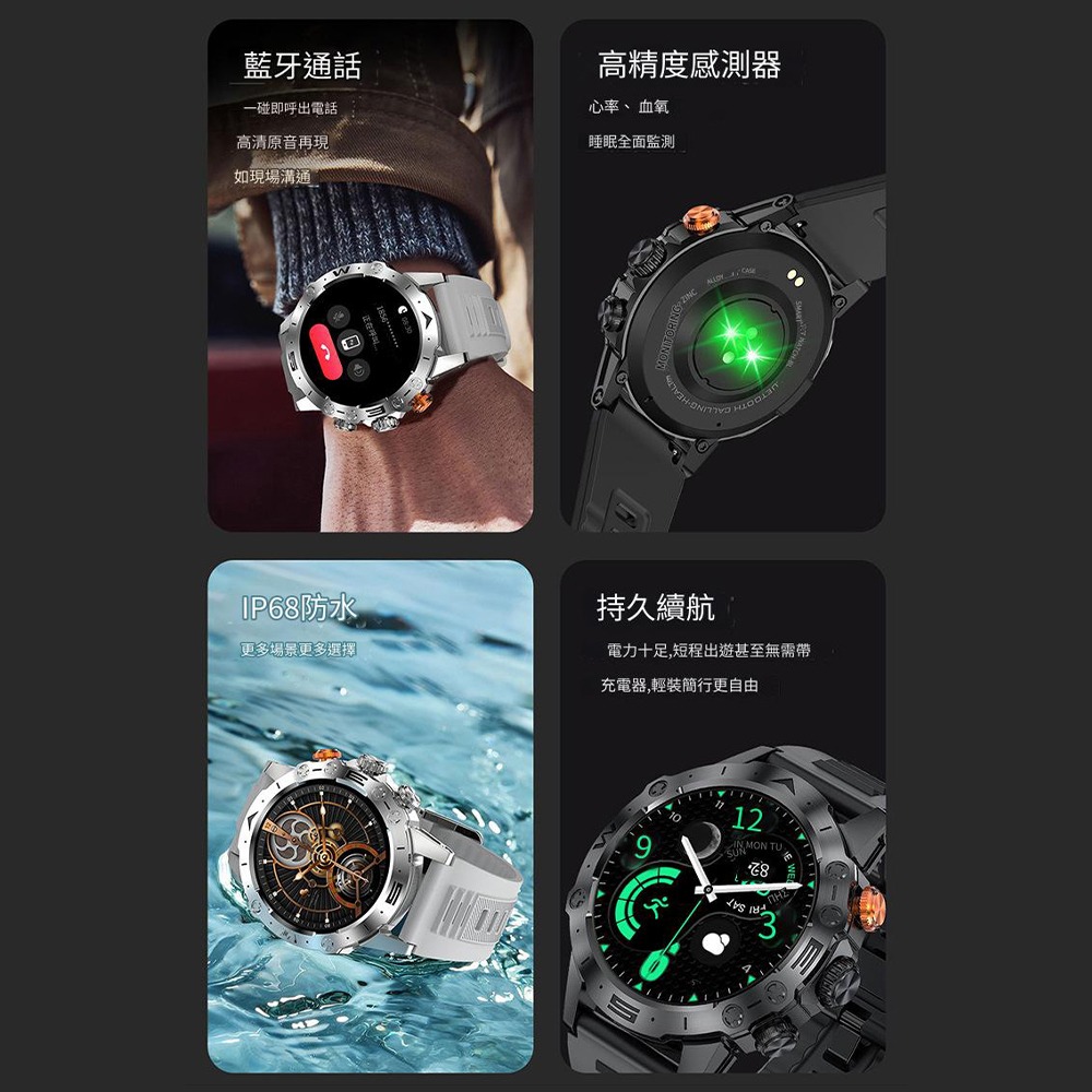 【MIVSEN】 心率運動手錶 藍牙手錶 LINE通話 軍規極限運動 心率計步 智慧手環MT43PRO-細節圖3
