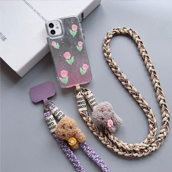 絨毛兔手機掛繩 手機吊繩 長斜斜背短掛繩 手掛繩 手機吊飾 手機掛鏈 麻繩-細節圖4