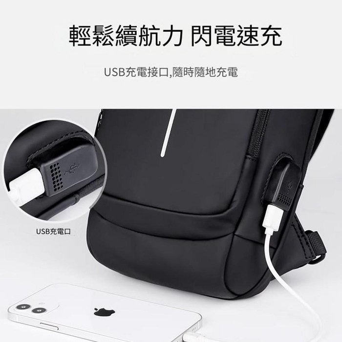 YOGEMDI 防盜斜背機車包 密碼防盜包 男士包 肩背包 運動腰包 附USB充電孔-細節圖3