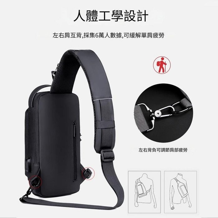 YOGEMDI 防盜斜背機車包 密碼防盜包 男士包 肩背包 運動腰包 附USB充電孔-細節圖5