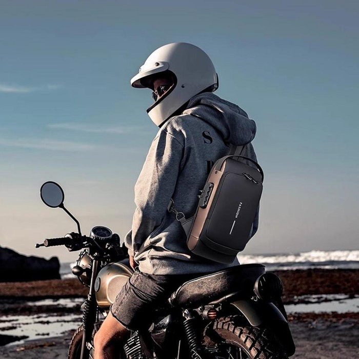 YOGEMDI 防盜斜背機車包 密碼防盜包 男士包 肩背包 運動腰包 附USB充電孔-細節圖9